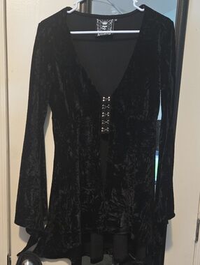Killstar Black Velvet Gothic Hook-and-Eye Tunic Top-M
